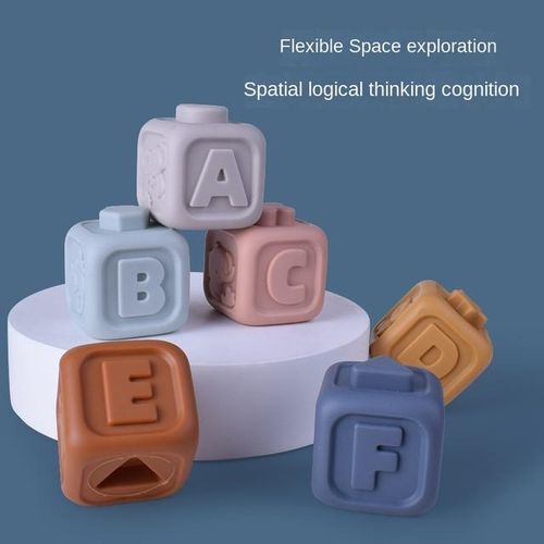 Montessori Baby Blocks Toy for Newborns 0 12 Months Silicone Soft Cubes for Babies Boy 1 Year Stacking Bath Toy Teethers