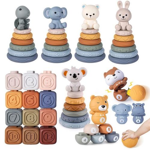 Montessori Baby Blocks Toy for Newborns 0 12 Months Silicone Soft Cubes for Babies Boy 1 Year Stacking Bath Toy Teethers