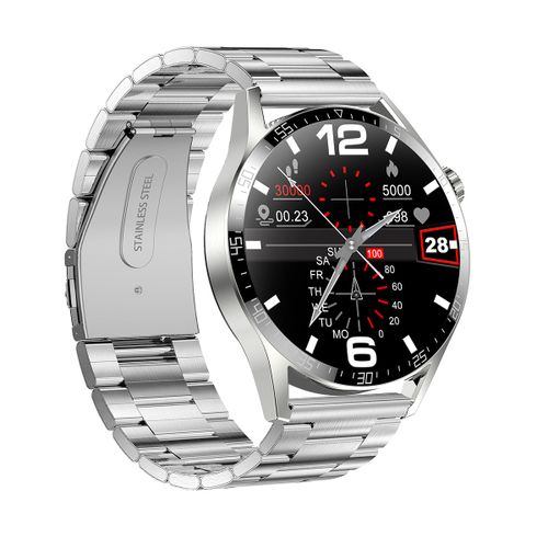 Smart Watch H40 { 1.28'' IPS IP68 Waterproof / BT 5.1  / Silver Steel