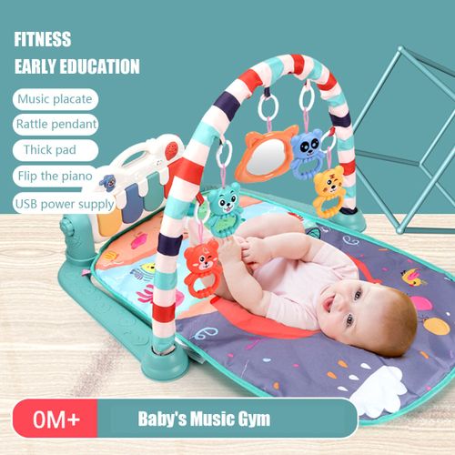 3 In1 Baby Infant Gym Play Mat Fitness Music Piano Hanging Toy Projector Early Educational Puzzle Carpet Kids Rug Blue