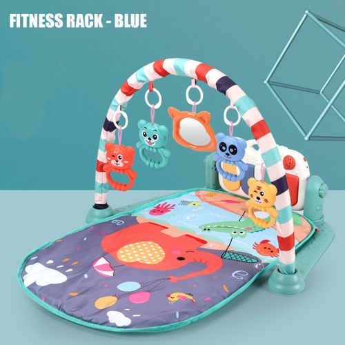 3 In1 Baby Infant Gym Play Mat Fitness Music Piano Hanging Toy Projector Early Educational Puzzle Carpet Kids Rug Blue