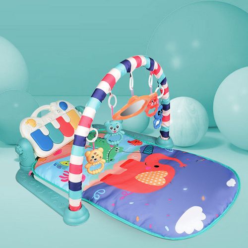 3 In1 Baby Infant Gym Play Mat Fitness Music Piano Hanging Toy Projector Early Educational Puzzle Carpet Kids Rug Blue