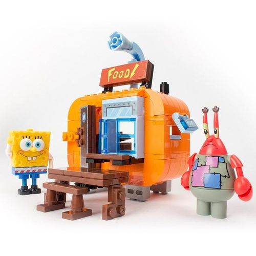 Cartoon SpongeBob SquarePants Building Block Kit Classic Bottom Krusty Krab Model Bricks Patrick Star Set Kids Toys Gifts
