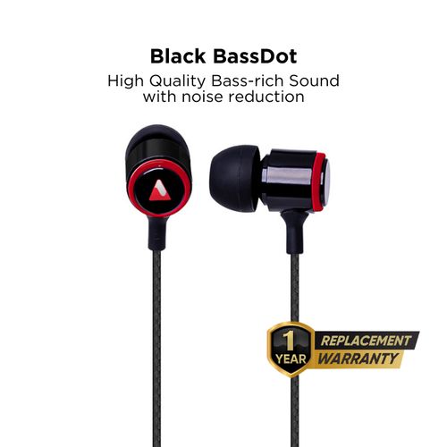 BLACK Bass Dot Nylon Wired In-earphones With Mic, Call, Music, Vol Control - Black (1YR WRTY)