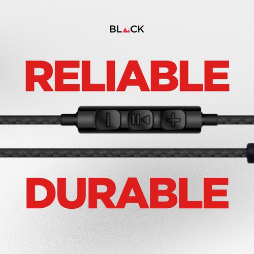 BLACK Bass Dot Nylon Wired In-earphones With Mic, Call, Music, Vol Control - Black (1YR WRTY)