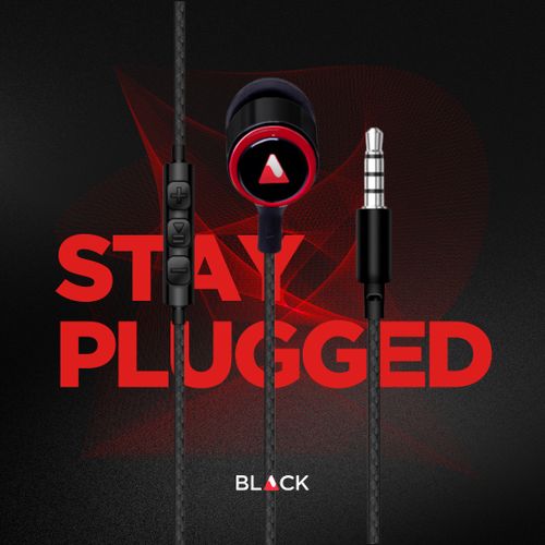 BLACK Bass Dot Nylon Wired In-earphones With Mic, Call, Music, Vol Control - Black (1YR WRTY)
