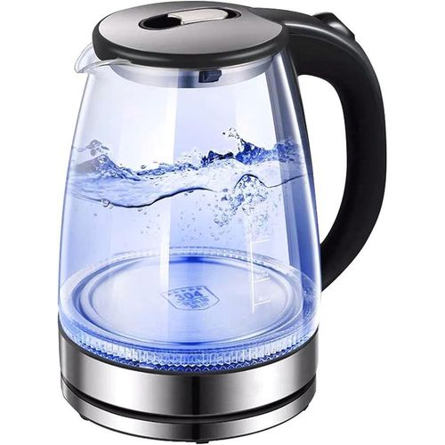 Hoffmans Electric Glass Kettle 2ltr, Transparent Electric Kettle (Pacolator) with Blue LED Indicator Light and Push Button, BPA - Free, Fast - Boiling Water Heater, Auto Shut - Off & Boil - Dry Protection, For Home Office Hotel Restaurant
