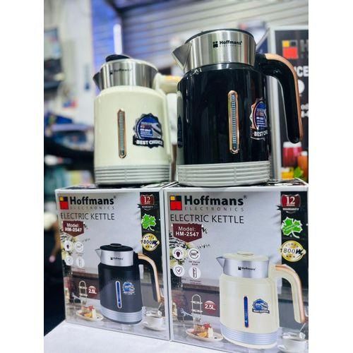 Hoffmans Original Multipurpose Electric Kettle Water And Milk Boiler 2.5 Litres Flask Pot Serving Jar Rapid Boil System- White, Black