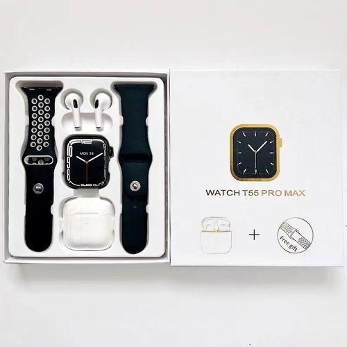 T55 Pro Max 2 In 1 Smart Watch With Earphone - Black