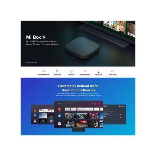 Xiaomi Mi Box S 4K HDR Android TV With Googleistant Remote Streaming Media Player, CortexA53 Quadcore 64bit, 2GB8GB, Android 8.1, EU VersionBlack