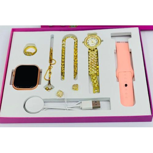 Adorable Smartwatch and Jewelry Set, Watch, Necklace, Ring, Earrings, Bracelet - Multicolour