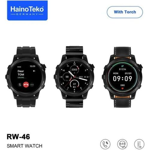 Haino Teko 1 Piece Of RW- 46 Men Smart Watch With 3 Pairs Straps HD IPS AMOLED Display Waterproof Smartwatch App Control Heart Rate GPS And Fitness Smart Watch With Wireless Charger And Torch Light -Multicolor