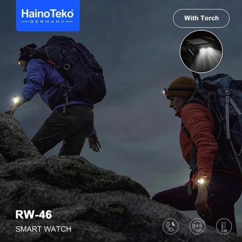Haino Teko 1 Piece Of RW- 46 Men Smart Watch With 3 Pairs Straps HD IPS AMOLED Display Waterproof Smartwatch App Control Heart Rate GPS And Fitness Smart Watch With Wireless Charger And Torch Light -Multicolor
