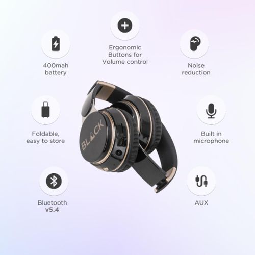BLACK BassHead 2 Wireless Foldable Bluetooth Headphone With Mic, 10H Playtime - Black (1YR WRTY)