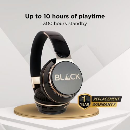 BLACK BassHead 2 Wireless Foldable Bluetooth Headphone With Mic, 10H Playtime - Black (1YR WRTY)