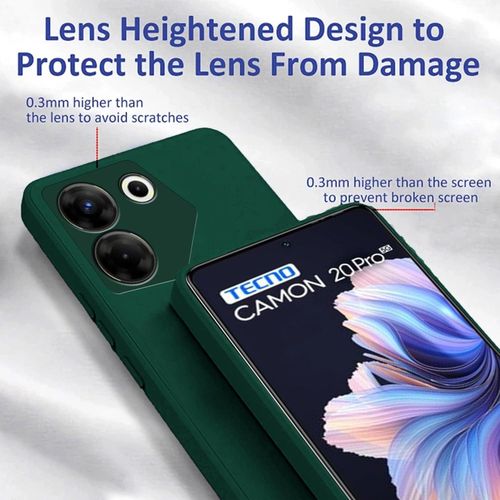 Tecno Camon 16 17 18 19 20 P Pro Premier Inner Velvet Fabric  Lining Matte Silicone Flexible Raised Bumps For Camera & Screen Protection Back Case Cover - Green