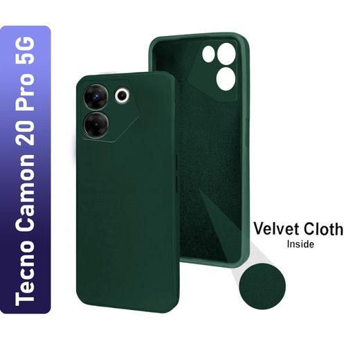 Tecno Camon 16 17 18 19 20 P Pro Premier Inner Velvet Fabric  Lining Matte Silicone Flexible Raised Bumps For Camera & Screen Protection Back Case Cover - Green