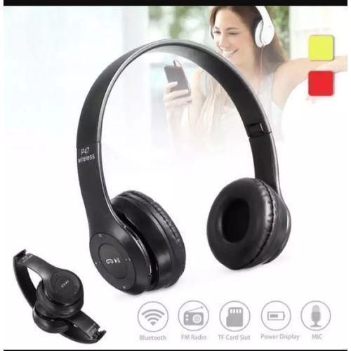 P47 Foldable Bluetooth Headset With Mic Stereo Bass Wireless/Wired Earphones - Black