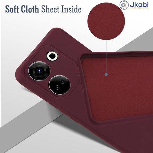 Tecno Camon 16 17 18 19 20 P Pro Premier Inner Velvet Fabric Lining Matte Silicone Flexible Raised Bumps For Camera & Screen Protection Back Case Cover - Maroon