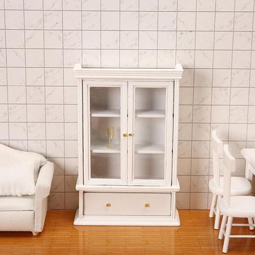 1:12 Dollhouse Miniature Wood Display Cupboard Storage Cabinet Showcase Doll House Decor Cabinet Model Chest Cupboard Shelf