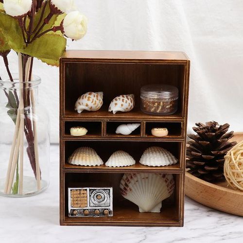 1:12 Dollhouse Miniature Wood Display Cupboard Storage Cabinet Showcase Doll House Decor Cabinet Model Chest Cupboard Shelf