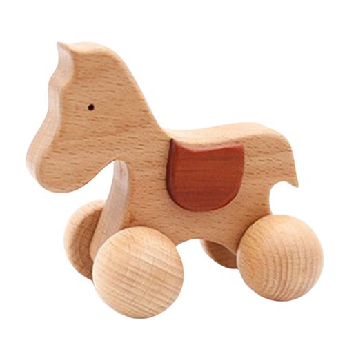 Wooden Baby Toys 12-18 Months Baby Wooden Cars Toys Toddler Push Car Small Wooden Push Cars for Babies & Toddlers Movement Development and Infant Grasping Montessori Fine Motor Skills Toys,A: Pony Car NO5148