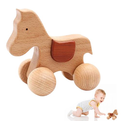 Wooden Baby Toys 12-18 Months Baby Wooden Cars Toys Toddler Push Car Small Wooden Push Cars for Babies & Toddlers Movement Development and Infant Grasping Montessori Fine Motor Skills Toys,A: Pony Car NO5148