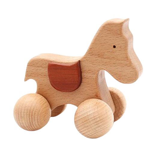 Wooden Baby Toys 12-18 Months Baby Wooden Cars Toys Toddler Push Car Small Wooden Push Cars for Babies & Toddlers Movement Development and Infant Grasping Montessori Fine Motor Skills Toys,A: Pony Car NO5148