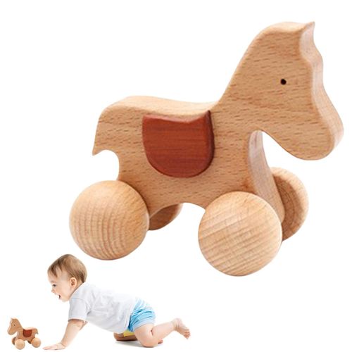 Wooden Baby Toys 12-18 Months Baby Wooden Cars Toys Toddler Push Car Small Wooden Push Cars for Babies & Toddlers Movement Development and Infant Grasping Montessori Fine Motor Skills Toys,A: Pony Car NO5148
