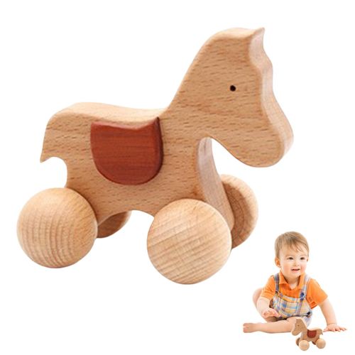 Wooden Baby Toys 12-18 Months Baby Wooden Cars Toys Toddler Push Car Small Wooden Push Cars for Babies & Toddlers Movement Development and Infant Grasping Montessori Fine Motor Skills Toys,A: Pony Car NO5148