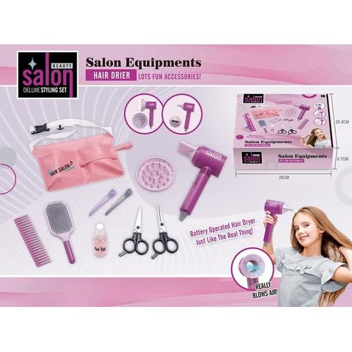 Girls Beauty Hair Salon Toy Set Hairdryer Straightener Styling Tools Trendy Imaginative Play Doll Stylist Collection for Kids