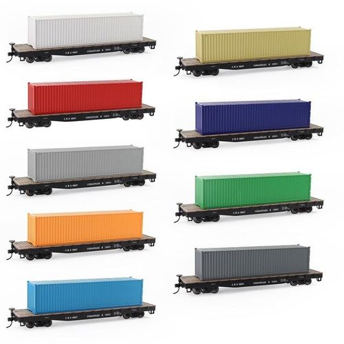 9pcs HO Scale 1:87 40ft Blank Shipping Container Model Trains Cargo Box No Print Pure Color C8740