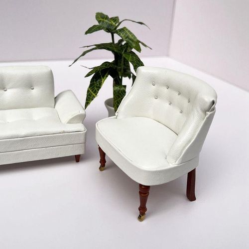 1:12 Miniature Sofa Leather European Style Sofa White