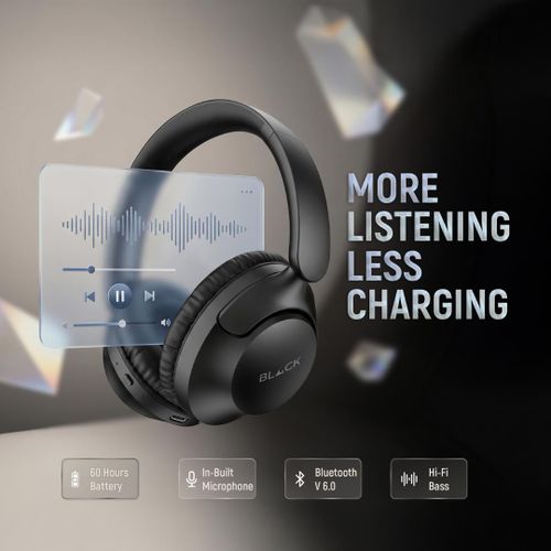 BLACK BassHead Wireless Bluetooth Headphone With Mic, 10H Playtime, 1Yr Warranty