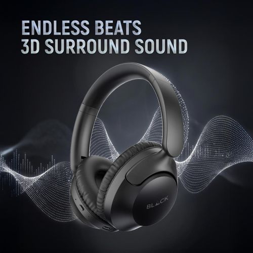 BLACK BassHead Wireless Bluetooth Headphone With Mic, 10H Playtime, 1Yr Warranty