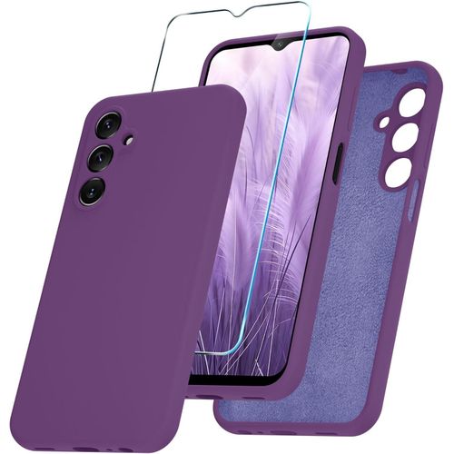 Samsung Galaxy A10, A12, A13 4G, A13 5G, A14, A15 Case, Slim Liquid Silicone Shockproof Anti-scratch , With Screen Guard Protective Soft Rubber Gel Phone Case Cover - Purple