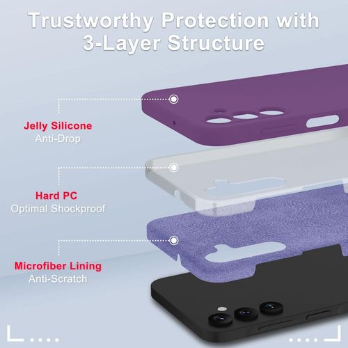 Samsung Galaxy A10, A12, A13 4G, A13 5G, A14, A15 Case, Slim Liquid Silicone Shockproof Anti-scratch , With Screen Guard Protective Soft Rubber Gel Phone Case Cover - Purple