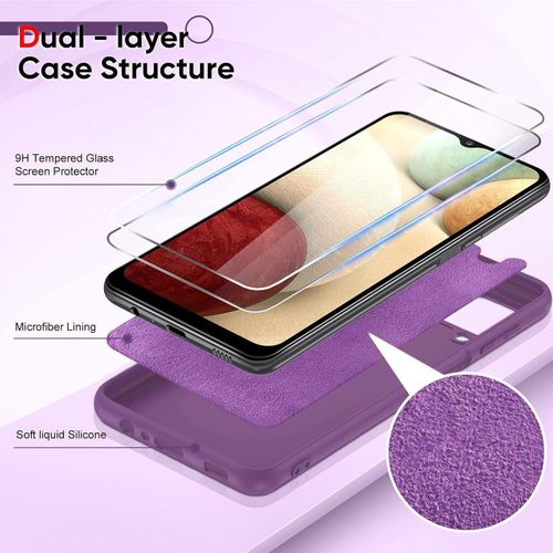 Samsung Galaxy A10, A12, A13 4G, A13 5G, A14, A15 Case, Slim Liquid Silicone Shockproof Anti-scratch , With Screen Guard Protective Soft Rubber Gel Phone Case Cover - Purple