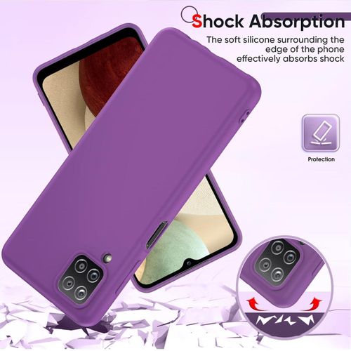 Samsung Galaxy A10, A12, A13 4G, A13 5G, A14, A15 Case, Slim Liquid Silicone Shockproof Anti-scratch , With Screen Guard Protective Soft Rubber Gel Phone Case Cover - Purple