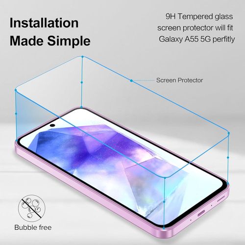 Samsung Galaxy A55 5G 2pcs Tempered Glass Screen Protector Guard  Full Screen Coverage with Easy Installation Kit