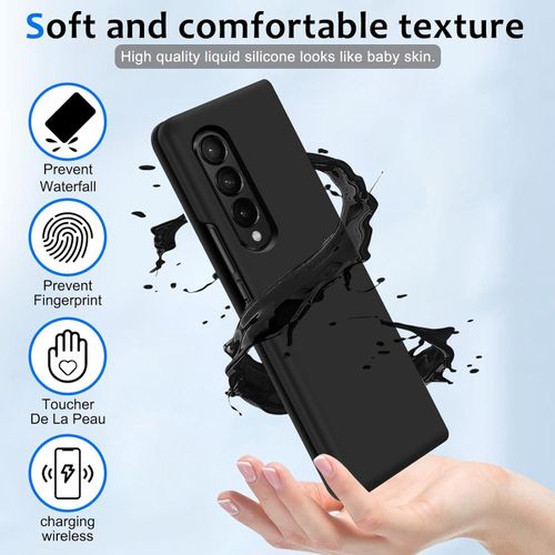 Samsung Galaxy Z Fold 2, 3, 4 5G Liquid Silicone Case , Soft Gel Rubber Ultra Thin Anti-Scratch Design Protective Cover - Black