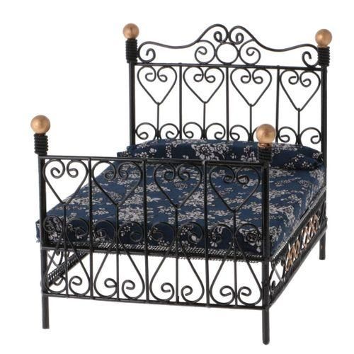 Miniature Bedroom Metal Bed With Mattress Black