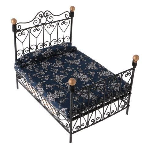 Miniature Bedroom Metal Bed With Mattress Black