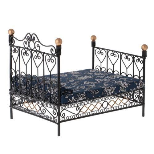 Miniature Bedroom Metal Bed With Mattress Black
