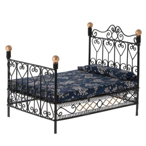 Miniature Bedroom Metal Bed With Mattress Black