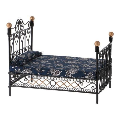 Miniature Bedroom Metal Bed With Mattress Black