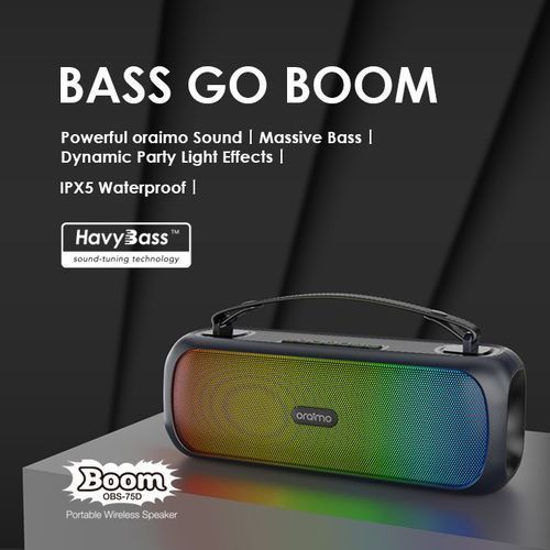 Oraimo Boom Powerful Sound Massive Bass Dynamic Light Effects Portable Wireless Speaker - Black