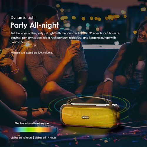 Oraimo Boom Powerful Sound Massive Bass Dynamic Light Effects Portable Wireless Speaker - Black