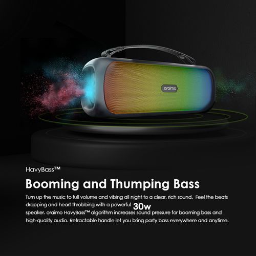 Oraimo Boom Powerful Sound Massive Bass Dynamic Light Effects Portable Wireless Speaker - Black