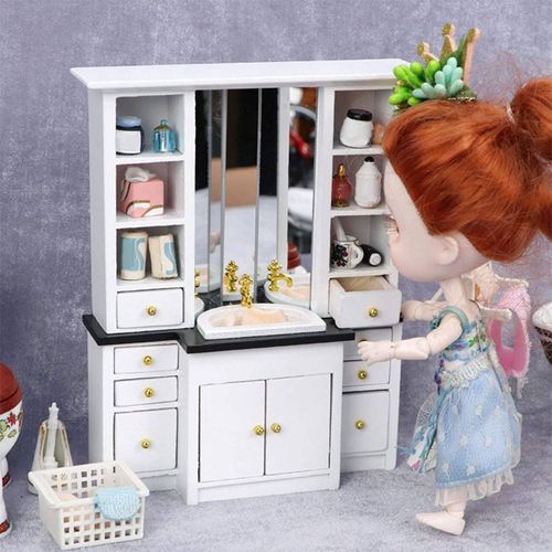 1/12 Doll House Miniature Cupboard Wash Basin Sink Cabin